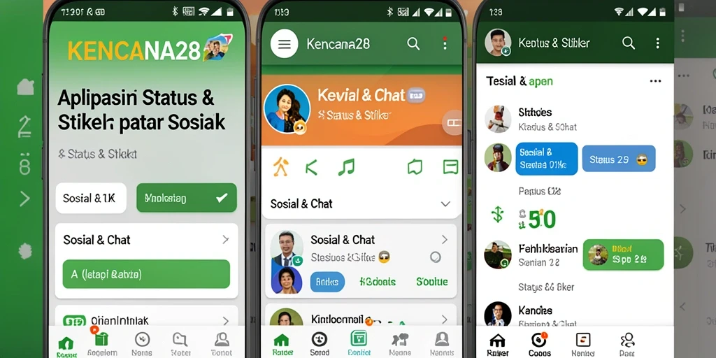 Antarmuka KENCANA28 menampilkan stiker dan status yang menarik.
