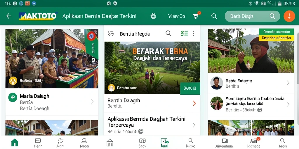 Antarmuka aplikasi MAKTOTO menampilkan berita daerah terkini dan interaktif.